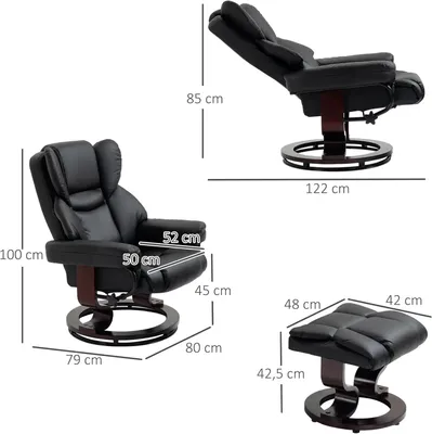 Imagen del producto de Sillón reclinable con reposapiés, color , tapizado en cuero sintético. Sillón, sillón de televisión, sillón de lectura, giratorio 360°