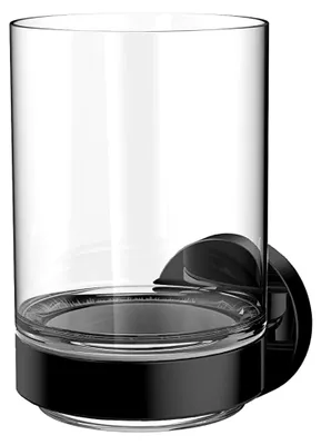 Produktbild von Runder Zahnbürstenhalter zur Wandmontage ohne Bohren, Zahnputzbecher aus Glas in Schwarz, matt und klar