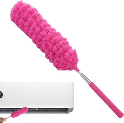 Image de plumeau télescopique - plumeau extensible - pour dépoussiérer - fibre antistatique - 38 cm - rose