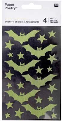Produktbild von Washi Sticker Fledermäuse und Sterne Glow in the Dark 4 Blatt