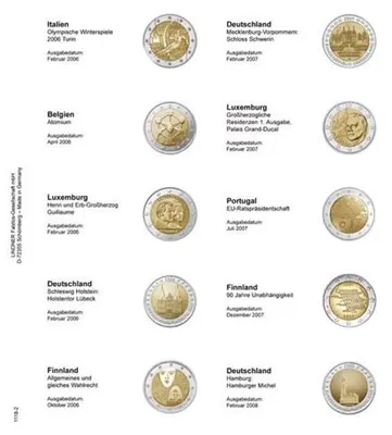 Produktbild von Lindner 1118-2 Vordruckblatt 2 EURO Gedenkmünzen chronologisch: Italien 2006 – Deutschland 2008
