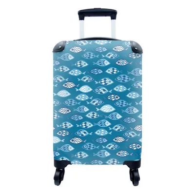 Obrázok produktu pre Kufrík Ručná batožina na kolieskach Malý cestovný kufor so 4 kolieskami Ryby - modré - vzory - Veľkosť kabíny < 55x40x23 cm & 55x40x20 cm - Foto kufor