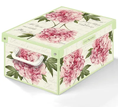 Aufbewahrungsbox mit Pfingstrosen-Motiv, 35x25x17,5 cm, Karton