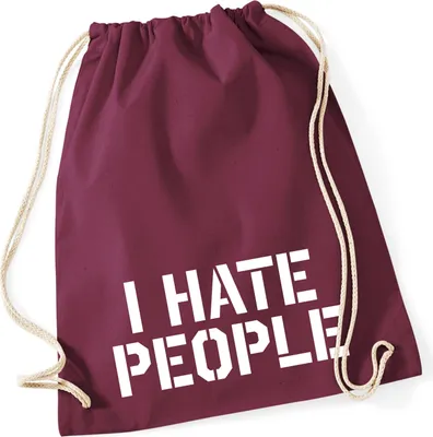 Produktbild von Huuraa Turnbeutel I HATE PEOPLE 12 Liter Burgundy Baumwolle Rucksack Geschenkidee