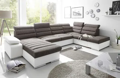 Produktbild von Couchgarnitur PASCARA U-Form mit Schlaffunktion-Weiss /Ottomane Links