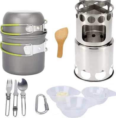 Produktbild von Camping-Kochgeschirr, tragbares Outdoor-Kochset mit Campingkocher, antihaftbeschichteter Aluminium-Campingtopf