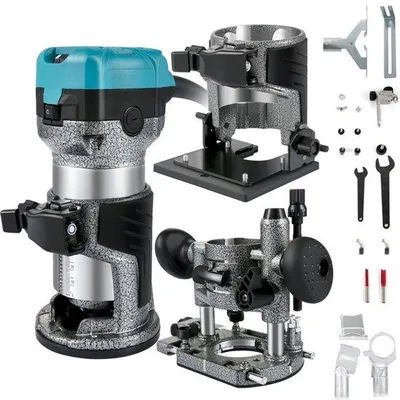 Immagine prodotto di Fresatrice per legno a una mano 710 W Fresatrice per legno elettrica a una mano 33000 giri/min - Base fissa, base inclinabile, base a tuffo, 3 pinze 6,35/6/8 mm - Fresa 6/8 mm Inclusa - Guida per curve, fresa per bordi