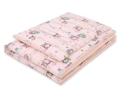 Image de Parure de lit enfant double face 2 pièces en coton - rose poudré hiboux