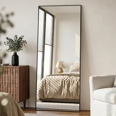 Zdjęcie produktu dla Lustro stojące, pełne, 180x76 cm, rama z aluminium, szkło bezpieczne, kolor czarny