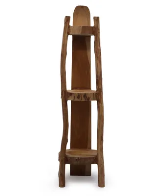 Produktbild von Eckregal mit 3 Ablagen aus natürlichem Teakholz - 90 cm Höhe