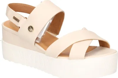 Produktbild von Mustang Damen Sandale Kreuzriemen Slingback Plateau Keilabsatz 1459-801, Größe:40 EU, Farbe:Beige