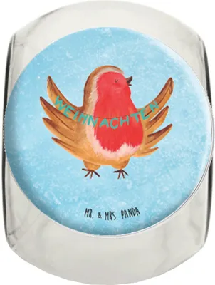 Produktbild von Mr. & Mrs. Panda Teedose Rotkehlchen Weihnachten L 870ml - Eisblau - Geschenk, Weihnachtsgruß, Vogel, schraubglas, Vorratsbehälter, Frischhaltedose, Winter, Heiligabend