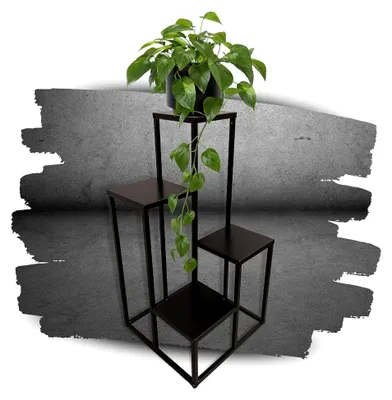 Produktbild von Pflanzentreppe mit 4 Ebenen in Schwarz - aus beschichtetem Metall - Blumenständer für Innen- und Außenbereich - Pflanzenregal im Industrial-Design