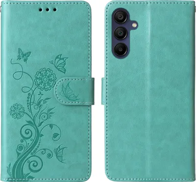 Produktbild von Mobigear Flowers  Samsung Galaxy A17 Hülle Klapphülle Geldbörse - Grün