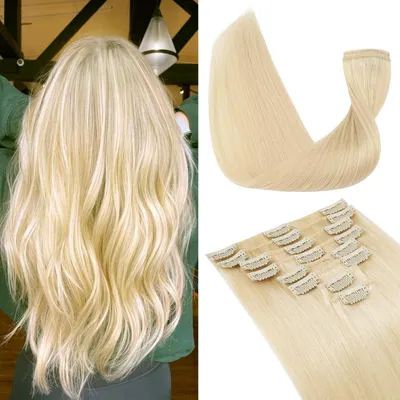 Produktbild von Clip in Extensions Echthaar 8 Stück 75g 55 cm Lichtblond