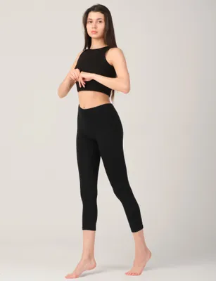 Produktbild von OCERA Basic Damen Leggings 3/4 Lang (Capri) aus atmungsaktiver Viskose Größen S - 2XL (36-54) - Schwarz, 44-46