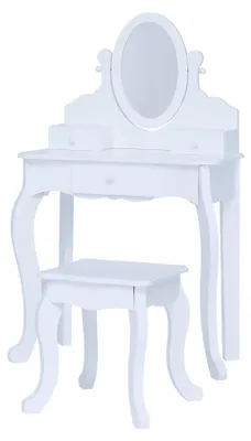 Kinderschminktisch mit Spiegel und Hocker, Holz, Weiß