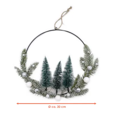 Immagine prodotto di Anello di decorazione invernale da appendere - Ø 30 cm circa - abeti illuminati con LED / batteria