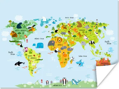 Produktbild von MuchoWow® Poster Weltkarte Kinder - Illustrationen - Farben 160x120 cm - Foto Plakat