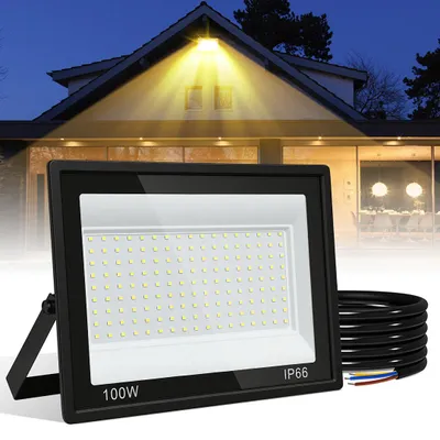 Obrázok produktu pre Vigevee LED reflektor, vonkajšie použitie, 100W, IP66, uhol svietenia 120°, teplá biela (3000K), kábel 1 meter (bez zástrčky), balenie obsahuje 1 kus