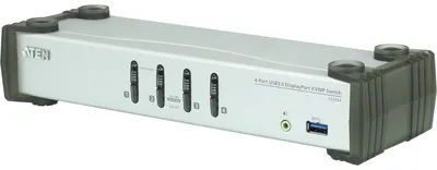 Produktbild von ATEN 4-Port USB 3.0 DisplayPort KVMP™ Switch (Kabel enthalten) - 3840 x 2160 Pixel - 2,99 W - Schwarz - Grau