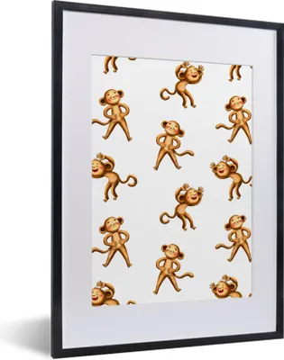 Produktbild von MuchoWow® Gerahmtes Poster Affe - Kinder - Design 30x40 cm - Poster mit Schwarzem Bilderrahmen Wandposter Rahmen Foto Bilder - Wandposter Schlafzimmer