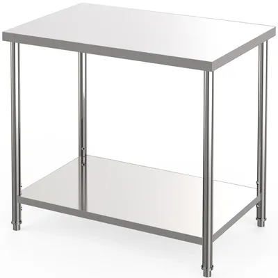 Image de Table de travail en acier inoxydable, dimensions 91 x 60 cm, avec 2 niveaux et une étagère réglable