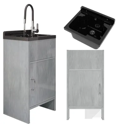 Zdjęcie produktu dla Granitan | Zlewozmywak przemysłowy – LOMA – z szafką podzlewozmywakową – z baterią – z syfonem – czarny – 34,3 x 24,2 cm