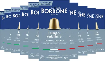 Produktbild von Caffè Borbone Selection Lungo 100% Arabica – 100 Aluminium-Kapseln (10 x 10 Stück) – kompatibel mit Nespresso*-Maschinen für den Hausgebrauch