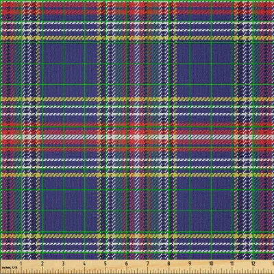 Produktbild von ABAKUHAUS Plaid Microfaser Stoff als Meterware , Altmodische schottische Tartan-Land-Art mit geometrischer Blick-Zusammenfassungs-Anordnung, 3 M (230 x 300 cm), Mehrfarbig