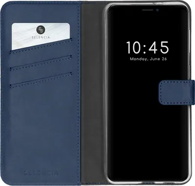 Zdjęcie produktu dla Selencia Genuine Leather Bookcase dla Apple iPhone 13 Pro - niebieski