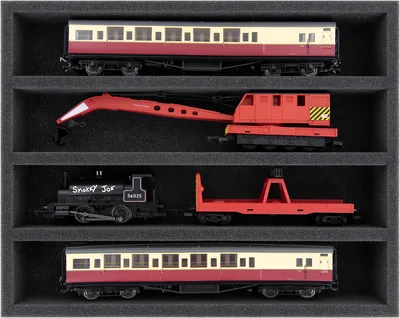 Produktbild von Schaumstoffeinlage Spur 00 liegend mit 4 Stegen für Modelleisenbahn