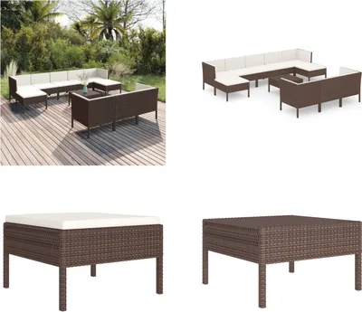 Produktbild von vidaXL 11 tlg. Garten Lounge Set mit Auflagen Poly Rattan Braun - Garten-Sofagarnitur - Garten-Sofagarnituren - Gartensofa-Set - Gartensofa-Sets