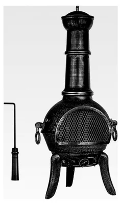 Produktbild von Terrassenofen 112 cm aus Gusseisen mit Funkenschutz und Schürhaken, Silber Grau
