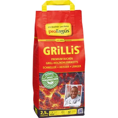 Produktbild von proFagus Grillis Premium Buchen Grill Holzkohlebriketts 2500g Beutel