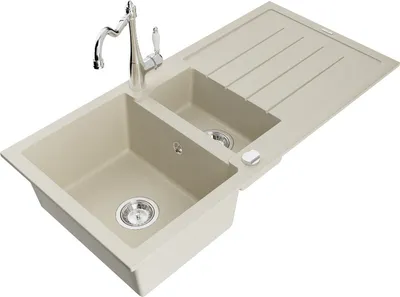 Produktbild von Mexen Andres 1,5-Becken-Granitspüle mit Abtropffläche und Mischbatterie Carla, Beige - 6515-69-670700-00