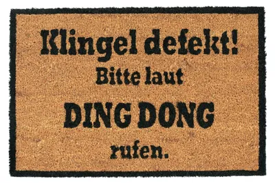 Image de Tapis en coco Relaxdays DING DONG, tapis d'entrée en fibres de coco, tapis de porte antidérapant, tapis anti-salissures, 40 x 60 cm, naturel/noir