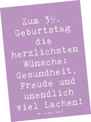 Produktbild von Mr. & Mrs. Panda Postkarte Spruch 39. Geburtstag Wünsche - Lavendeltraum - Geschenk, Geburtstagsgeschenk, Geburtstagsfeier, Geschenke, Fotokarte, Happy Birthday, Jubiläum