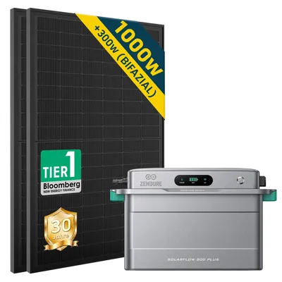 Produktbild von ALLDREI Balkonkraftwerk mit Speicher Zendure SolarFlow 800 PLUS 1.92kWh, 2 MPPT, Komplettset mit 2*500W Bifazialer Solarpanel