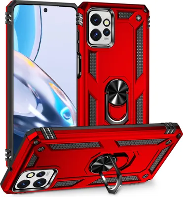 Produktbild von Schutzhülle für Motorola Moto G Power 5G 2023 Dual Layer Robust Militäre Fallschutz Hülle mit Ringhalterung Ständer Rot