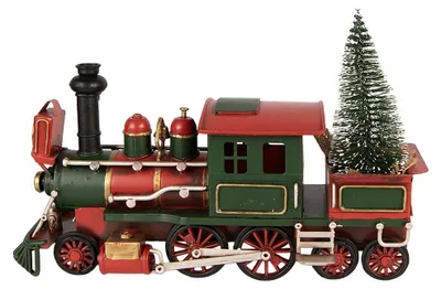 Zdjęcie produktu dla Clayre & Eef Figurka świąteczna „Pociąg” 28 x 9 x 17 cm, czerwona, metalowa