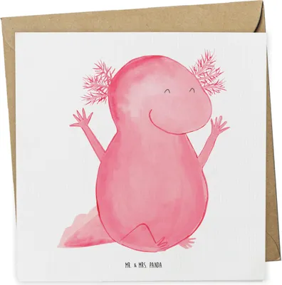 Produktbild von Mr. & Mrs. Panda Klappkarte Axolotl Hurra - Weiß - Geschenk, Freude, anlasskarte, Grußkarte, Lurch, doppelkarte, faltkarte, Zufriedenheit, Glückwunschkarte, Spaß
