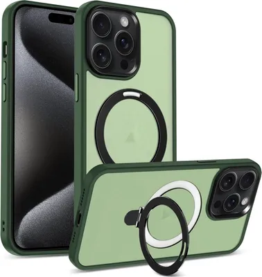 Produktbild von Conie Magsafe Schutzhülle für iPhone 16 Pro Kunststoff Hard Case Magnet Cover Hülle mit Aufstellfunktion in Grün matt
