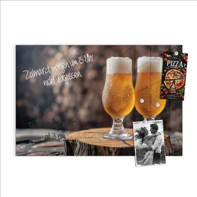 Produktbild von Magnettafel 60x40cm Pinnwand Whiteboard beschreibbar - Bier auf Holz