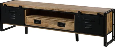 Image de MASSIVMOEBEL24 | Meuble TV en bois de manguier 220x45x55 laqué naturel clair / Métal noir BLACKBURN #112