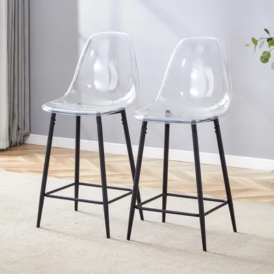 Imagen del producto de Juego de 2 taburetes, transparentes, con estructura de metal, diseño moderno, para cocina/bar/comedor ()