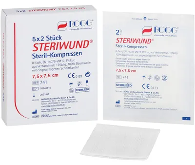Zdjęcie produktu dla ROGg STERIWUND 10X10 8F STERILE COMPRESSEN, 25X2 St COM