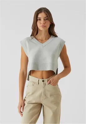 Produktbild von Urban Classics Damen Strickpullover ohne Ärmel, Farbe: hellgrau (ähnlich "hellasphalt"), Größe: M