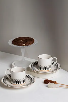 Produktbild von Hermia Concept, Kaffeetassen-Set (4 Teile) - 100% Porzellan, Weiß/Gold, Schwarz/Grau