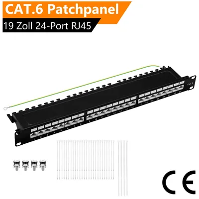 Produktbild von ORSEM Cat.6 Patchpanel Verteilerfeld 24 Port Patchfeld RJ45 geschirmt Rackeinbau 1HE schwarz